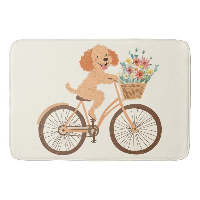 Tapete De Banheiro Cachorro Goldendoodle Fofo Andando de Bicicleta en (Frente)