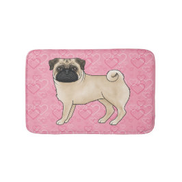 Tapete De Banheiro Cachorro Pug Fawn Desenho Animado Padrão de Coraçã