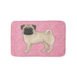 Tapete De Banheiro Cachorro Pug Fawn Desenho Animado Padrão de Coraçã