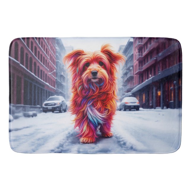 Tapete De Banheiro Cachorro sem-teto em neve fria e noite urbana (Frente)