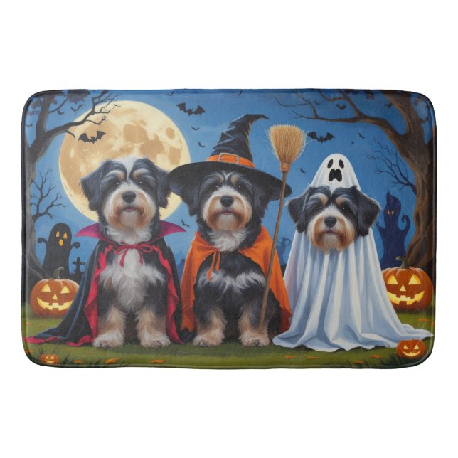 Tapete De Banheiro Cachorros Havaneses Pumpkin Halloween Engraçado (Frente)