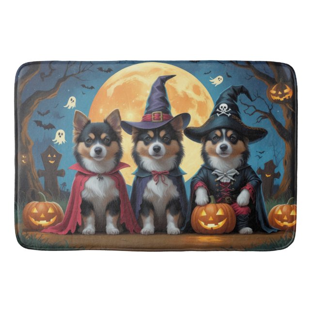 Tapete De Banheiro Cachorros Lapfinlandeses Pumpkin Halloween Engraça (Frente)