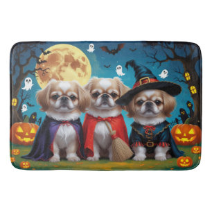 Tapete De Banheiro Cachorros Pekingeses Pumpkin Halloween Engraçado