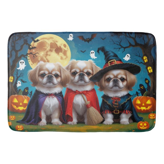 Tapete De Banheiro Cachorros Pekingeses Pumpkin Halloween Engraçado (Frente)