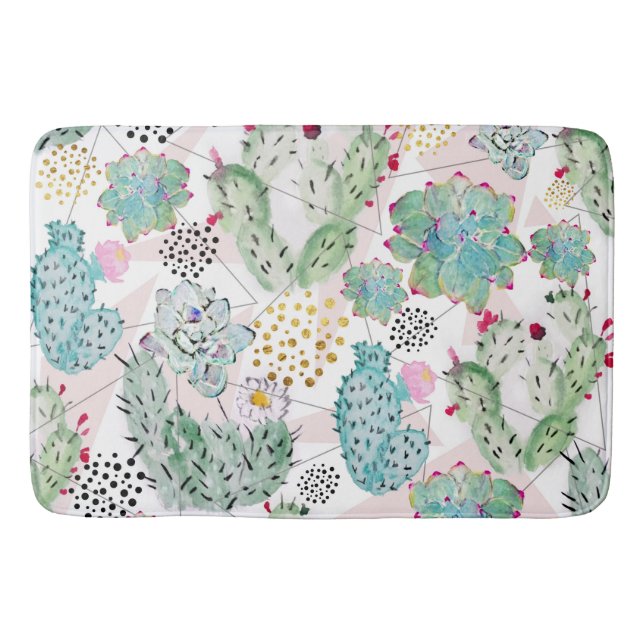 Tapete De Banheiro cacto de aquarela e triângulos (Frente)