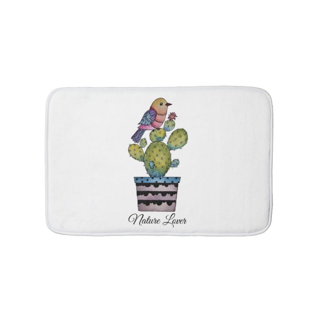 Tapete De Banheiro Cactus E Ave Arco-Íris Em Aquarela (frente)