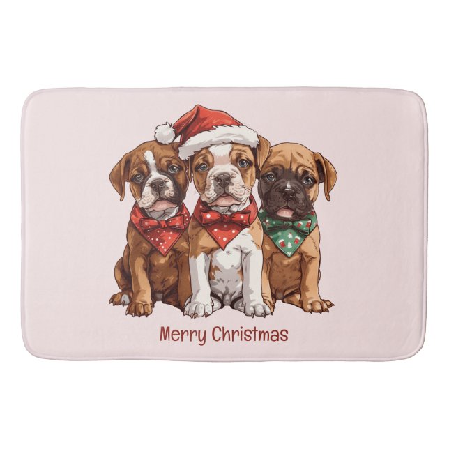 Tapete De Banheiro Cães Boxer Feliz de Natal (Frente)