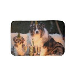 Tapete De Banheiro Cães Celebrando Ano Novo