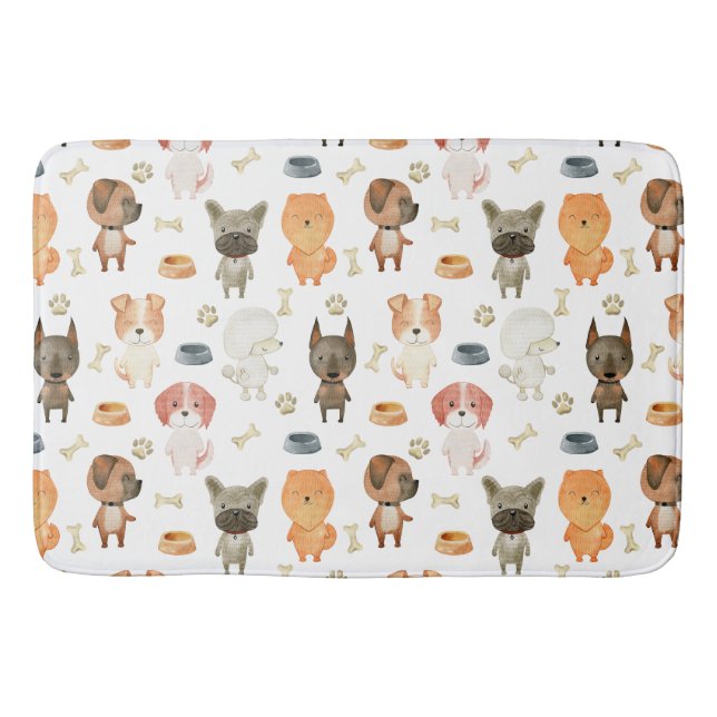 Tapete De Banheiro Cães com aquarela. (Frente)