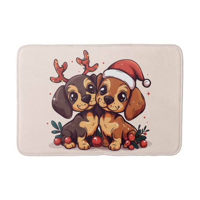 Tapete De Banheiro Cães Dachshund de Natal (Frente)