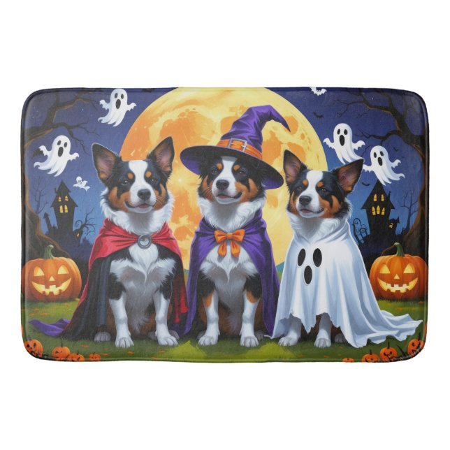 Tapete De Banheiro Cães de Bovinos Australianos Pumpkin Halloween Eng (Frente)