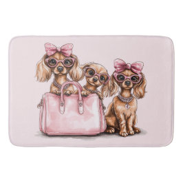 Tapete De Banheiro Cães de Dachshund Fashionáveis, Bolsa Rosa
