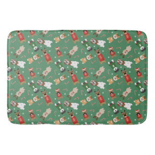 Tapete De Banheiro Cães de Natal Padrão Vermelho Verde