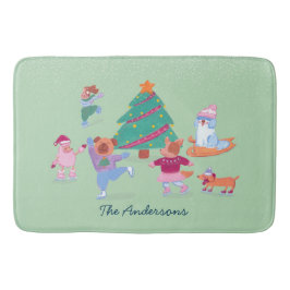 Tapete De Banheiro Cães Festivos Ice Skating Light Christmas