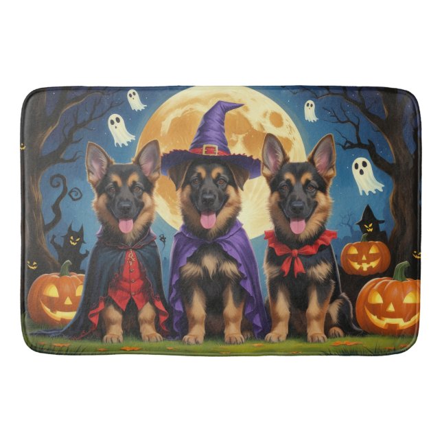 Tapete De Banheiro Cães german shepherd Pumpkin Halloween Engraçado (Frente)