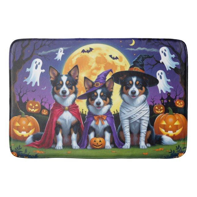 Tapete De Banheiro Cães Kelpies Australianos Pumpkin Halloween Engraç (Frente)