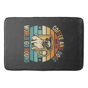 Tapete De Banheiro Café e Cães Retro Amante de Pug