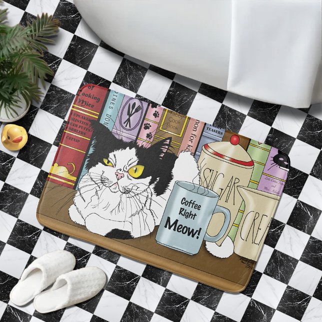 Tapete De Banheiro Café Tuxedo Cat Engraçado (Criador carregado)