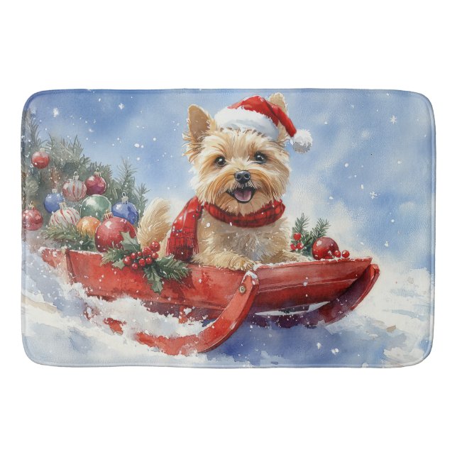 Tapete De Banheiro Cairn Terrier Dog em Sledge Deixe-o nevar no Natal (Frente)