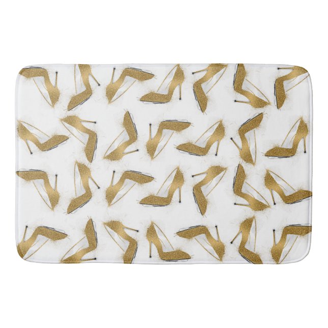 Tapete De Banheiro Calçados de salto alto com brilho dourado de tendê (Frente)