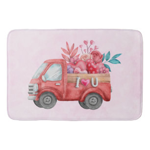 Tapete De Banheiro Caminhão de Amor Bonito com Aquarela Cardíaca