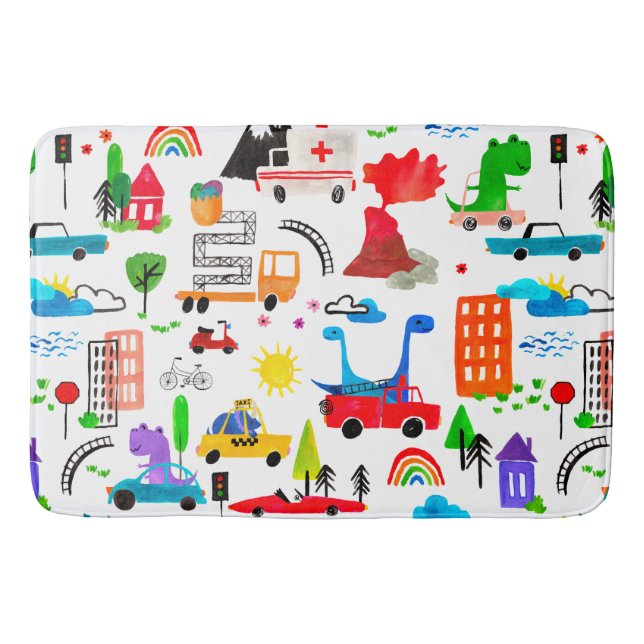 Tapete De Banheiro Caminhões De Carros De Crianças Ocupados Por Aquaú (Frente)