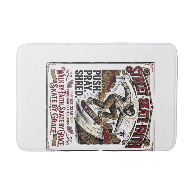 Tapete De Banheiro Camisa Cristã Jesus Skate Longboard (Frente)