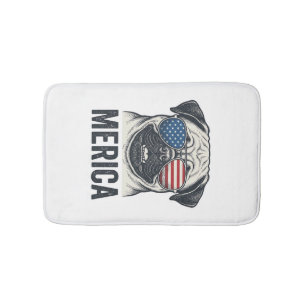 Tapete De Banheiro Camisa de Gravura Vintage Patriótica Pug Merica De