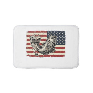 Tapete De Banheiro Camisa Vintage de Pesca de Robalo com Bandeira Ame
