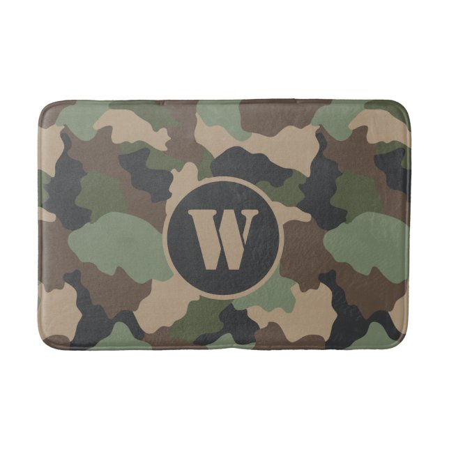 Tapete De Banheiro Camouflage Woodland Camo Khaki Tan Black Monograma (Frente)