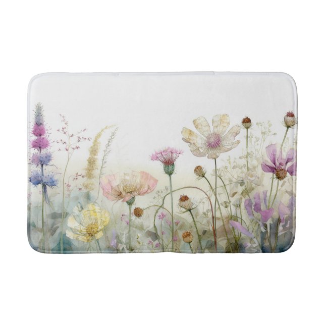 Tapete De Banheiro Campo de aquarelas das flores silvestres (Frente)