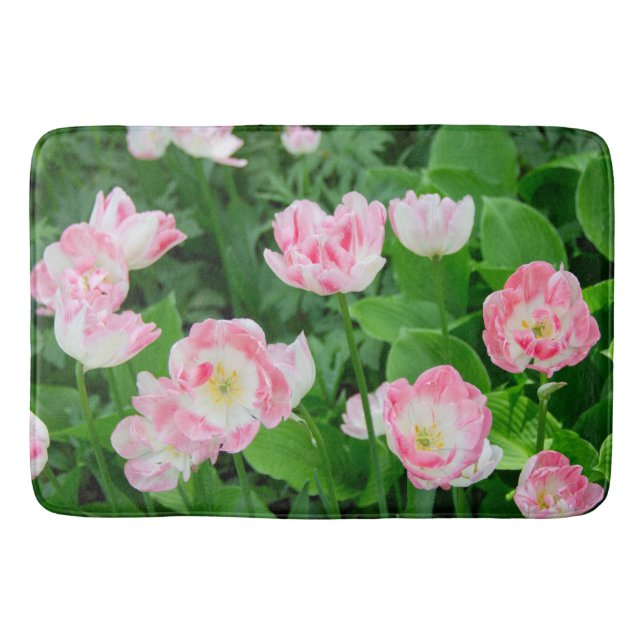 Tapete De Banheiro Campo de tulipas rosa (Frente)