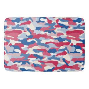 Tapete De Banheiro Camuflagem Azul e Branco Vermelho