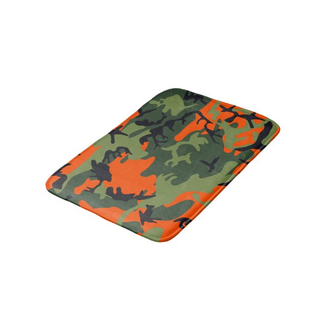 Tapete De Banheiro Camuflagem Laranja e Verde, Militar, Exército (Angulado)