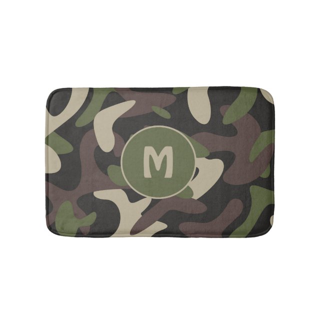 Tapete De Banheiro Camuflagem Militar Padrão Verde Castanho Monograma (frente)