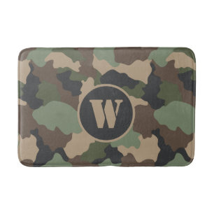 Tapete De Banheiro Camuflagem Woodland Camo Khaki Tan Monograma Preto