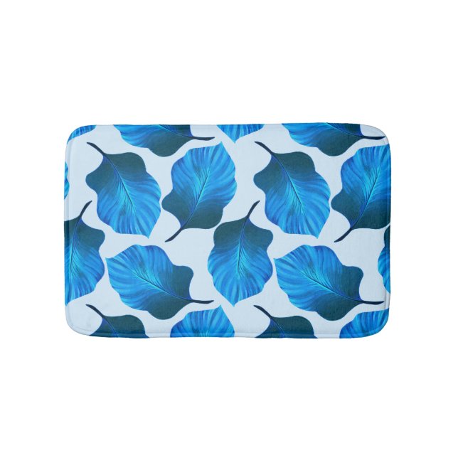 Tapete De Banheiro Canna Tropicanna Folhas Tropicais em Azul (frente)