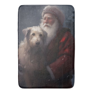 Tapete De Banheiro Cão Lobo Com Papai Noel Natal Festivo