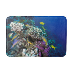 Tapete De Banheiro Cardumes de Salmonete em torno de Pequeno Coral