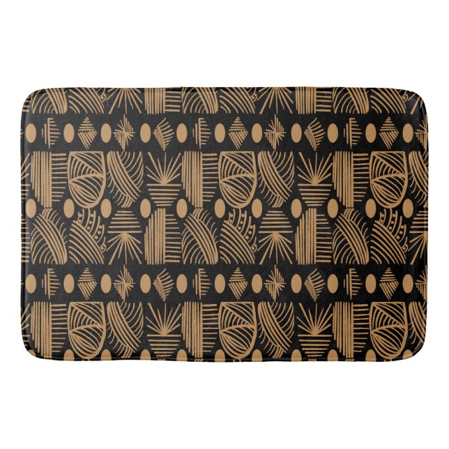 Tapete De Banheiro Caribe Tribal Mudcloth: Preto, Dourado (Frente)