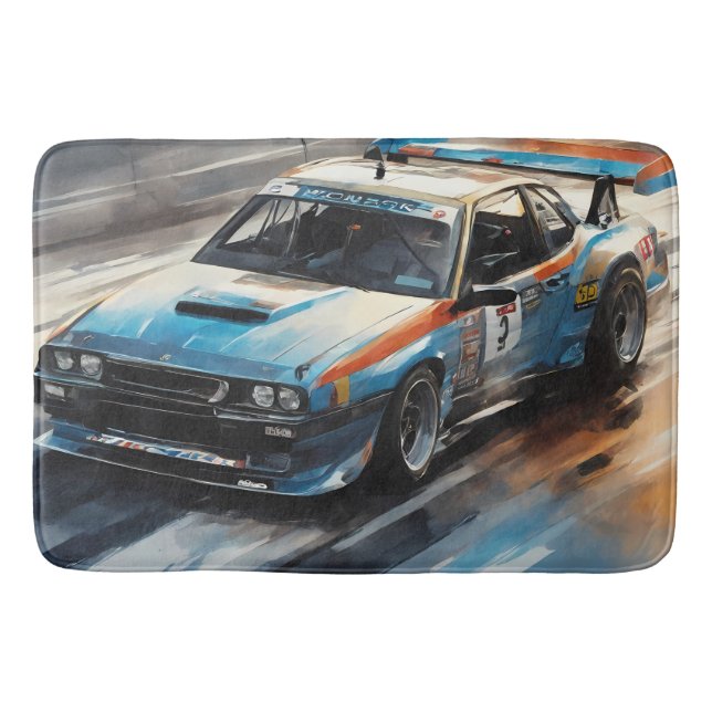 Tapete De Banheiro Carro de Corrida Azul esportivo (Frente)