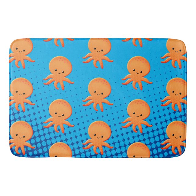 Tapete De Banheiro Cartoon Bonito Octopus Blue Ocean (Frente)