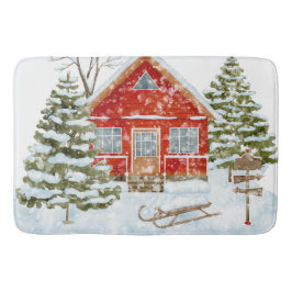 Tapete De Banheiro Casa Vermelha da Paisagem de inverno