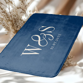 Tapete De Banheiro Casais de noivos iniciais azul navy elegantes