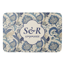 Casamento Floral de Damasco Azul e Creme Monograma