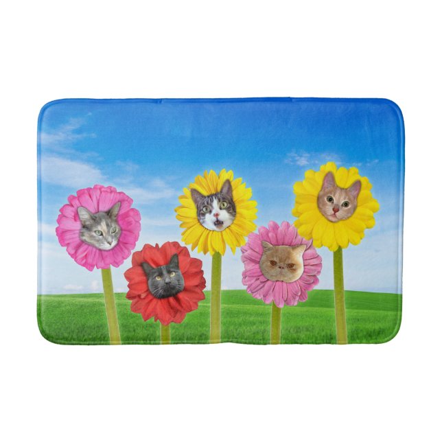 Tapete De Banheiro "Cat Flower" Jardim LOL Engraçado Bath Mat (Frente)