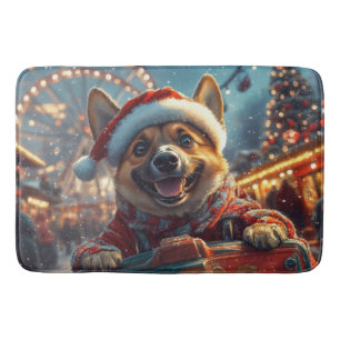 Tapete De Banheiro Cata-vento de Natal com Cão Malinois Belga