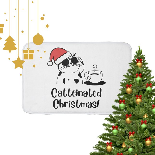 Tapete De Banheiro Catteinated Christmas Coffee and Cat Lover Holiday (Criador carregado)