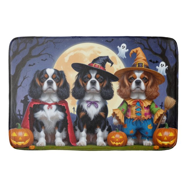 Tapete De Banheiro Cavalier King Charles Spaniel Pumpkin Halloween (Frente)
