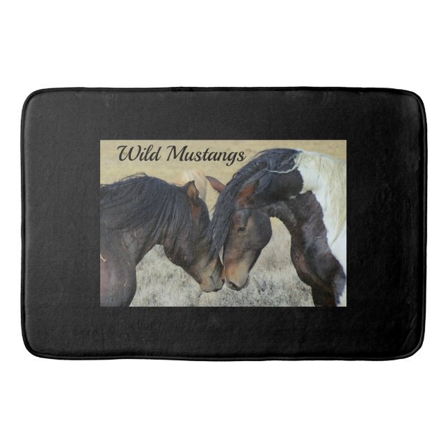 Tapete De Banheiro Cavalos selvagens Mustang Bath Mat Bathroom Acessó (Frente)